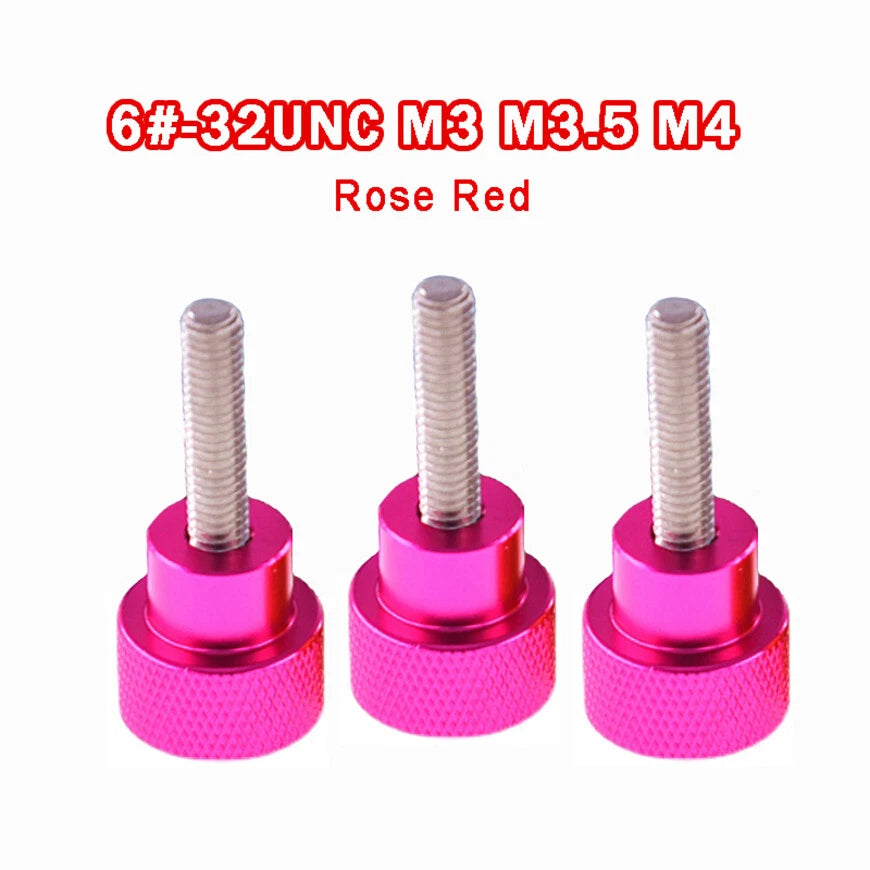 Aluminum +Stainless Steel Knurled Thumb Screws 6#-32 M3 M3.5 M4 Bolts Rose Red
