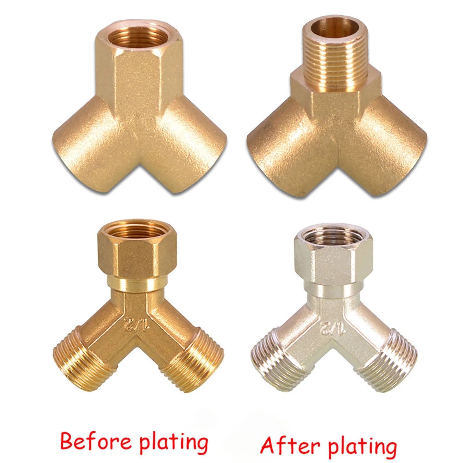Brass BSP Tee Fittings — Y-Tee & Straight Tee Water Diverter Valves, 1/4" to 1/2"