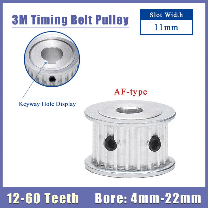 3M Timing Belt Pulley 12T-60T AF Type Synchronous Wheel Bore 4mm-22mm Width 11mm