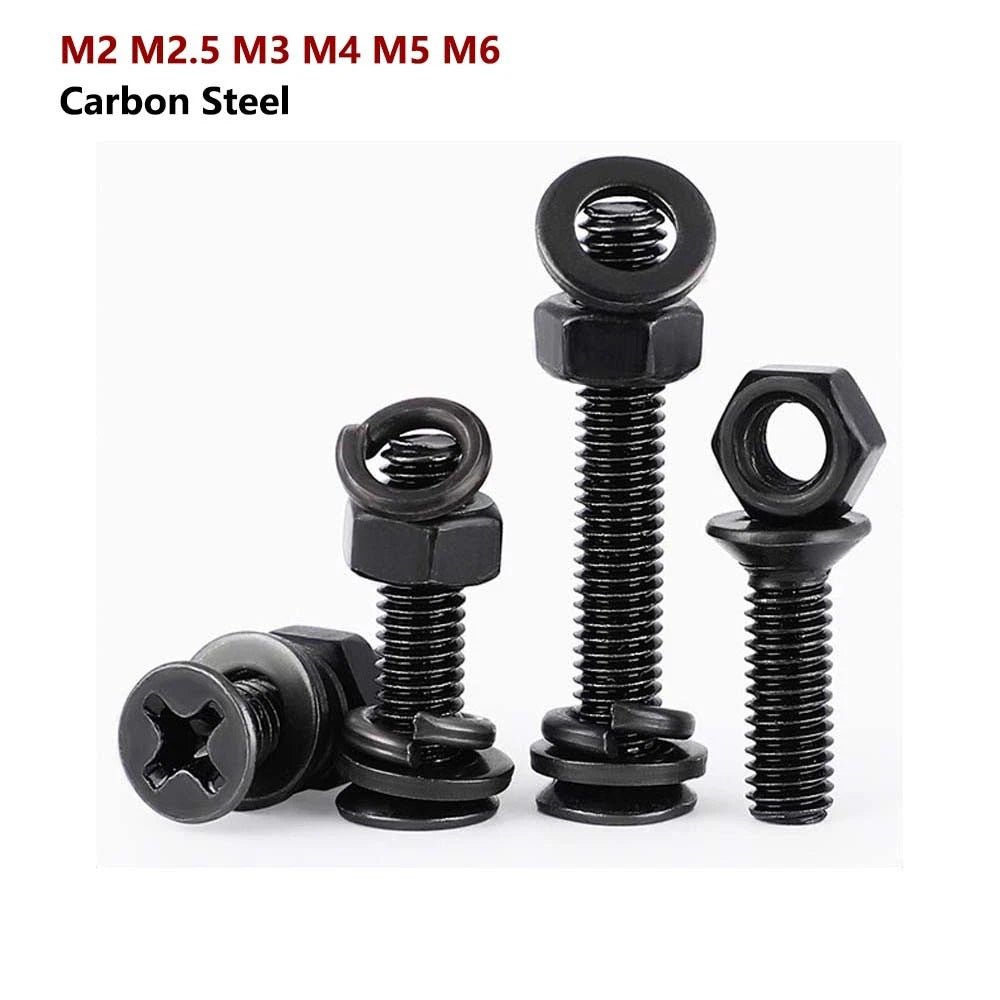 M2–M6 Phillips Countersunk Head Machine Screws with Nut and Washer | Carbon Steel Bolt Set - HomeDIYer