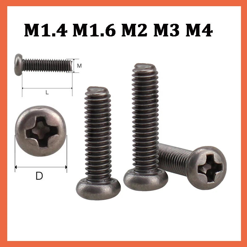 M1.4–M4 Titanium Alloy Phillips Pan Head Machine Screws – Cross Bolts, 5–16mm Lengths