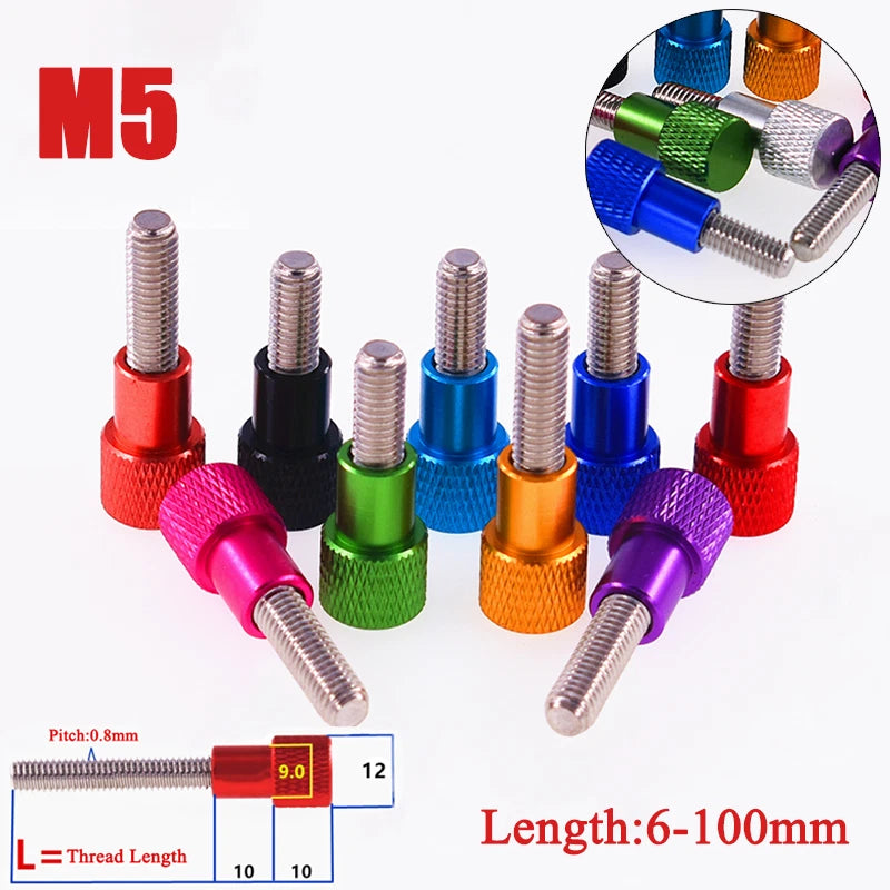 M5 Aluminum Alloy Knurled Thumb Screws Stainless Steel Hand Grip Length:6-100mm