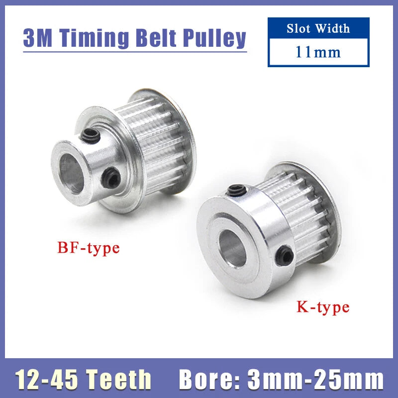 3M Timing Belt Pulley 12-45 Teeth BF/K Type Synchronous Wheel Bore 3mm-25mm