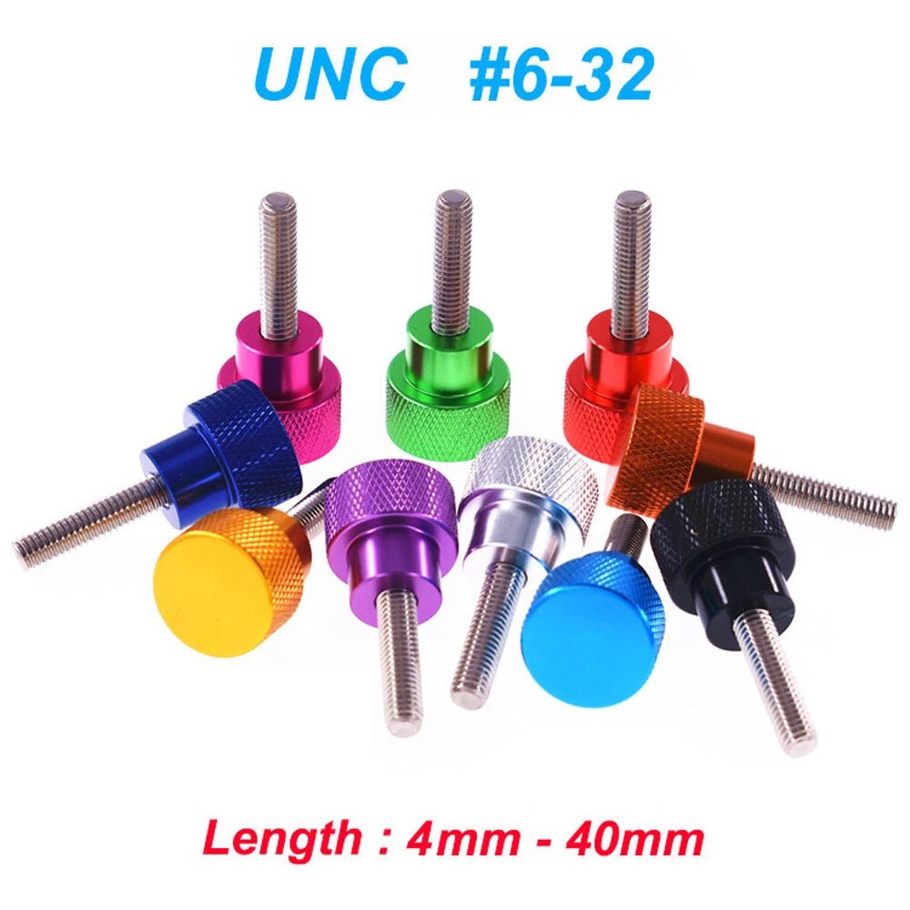 UNC 6 - 32 Knurled Thumb Screws – Flat Stepped Head, Aluminum + Stainless, 4–40mm (10 Colors) - HomeDIYer