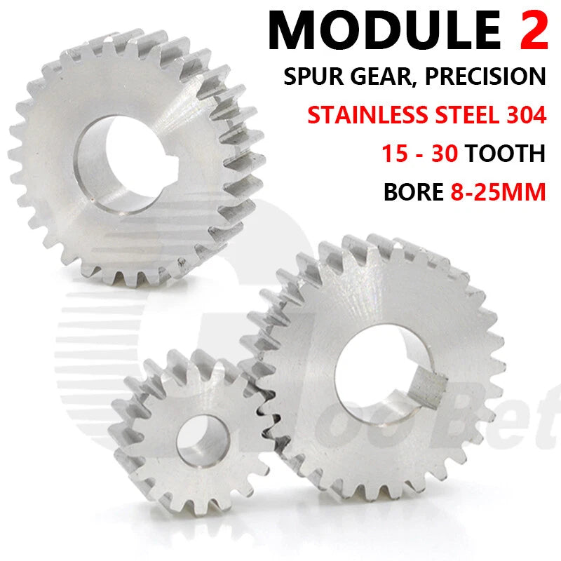 Module 2 Spur Gear 15-30 Tooth Stainless Steel Motor Pinion Flat Gear Precision