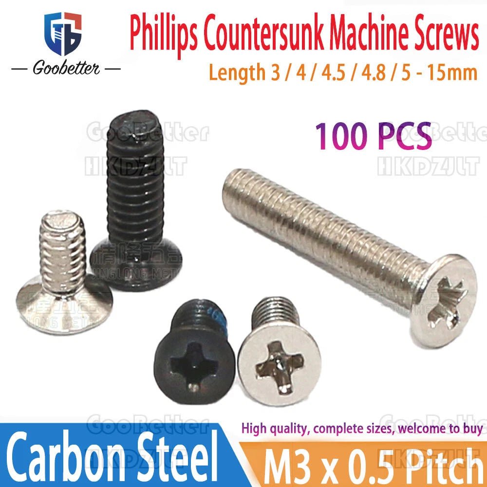 M3 Phillips Flat Head Machine Screws – Carbon Steel Countersunk Bolts, 3 mm to 15 mm - HomeDIYer