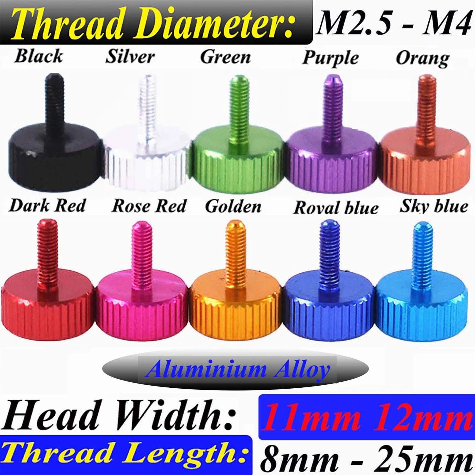 Colorful Thumb Knurled Screws M2.5 M2.6 M4 — Hand Tighten Knob Bolts
