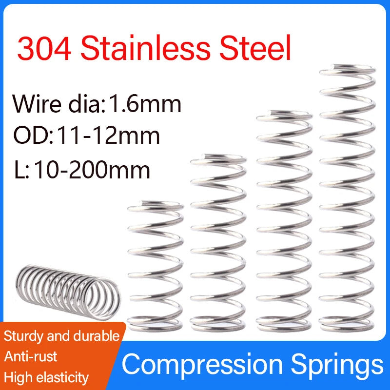 Compression Springs Wire Dia 1.6mm OD 11-12mm L 10-200mm 304 Stainless Steel