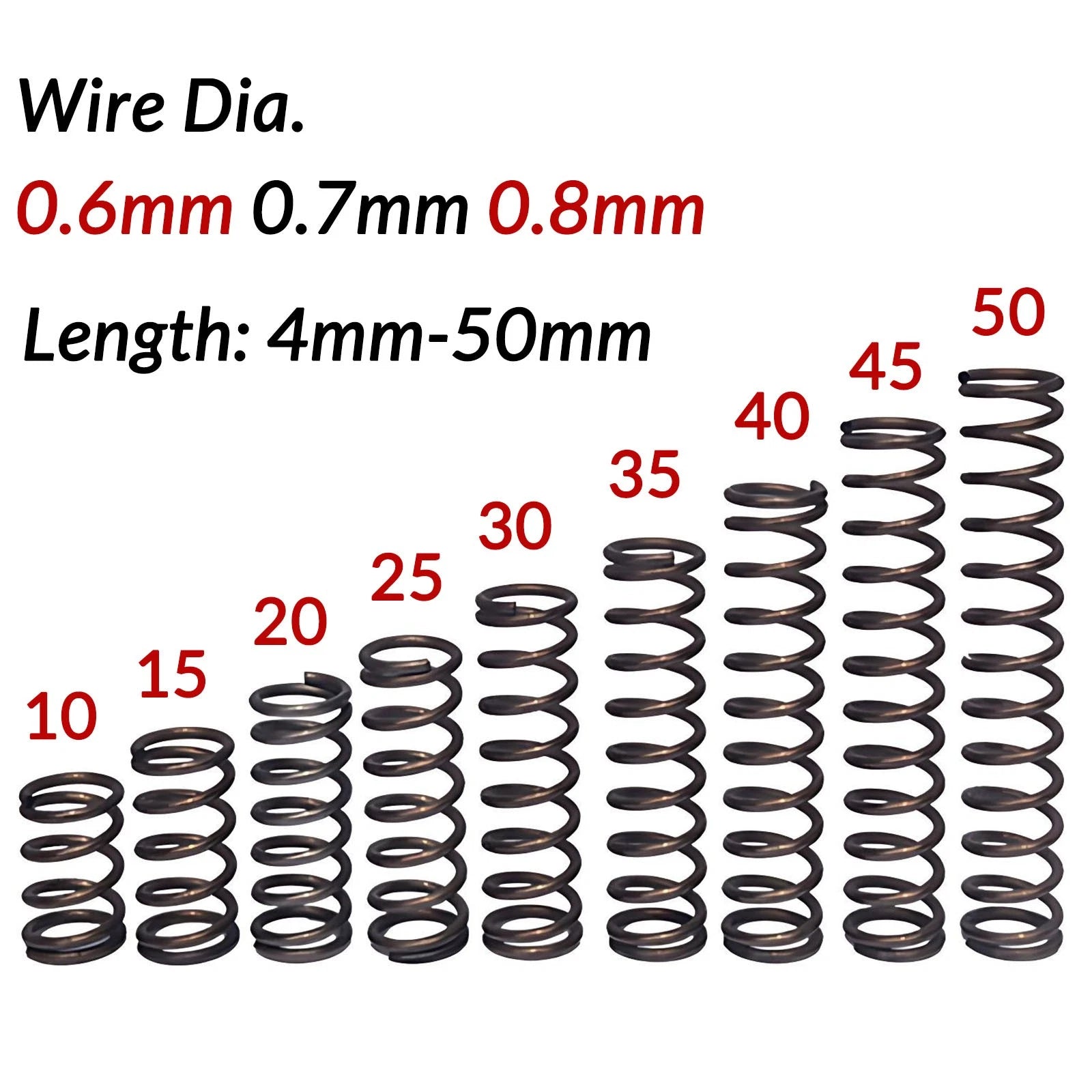 10pcs Wire Dia.0.6mm-0.8mm OD 4mm-14mm Small Springs Compression Spring Steel