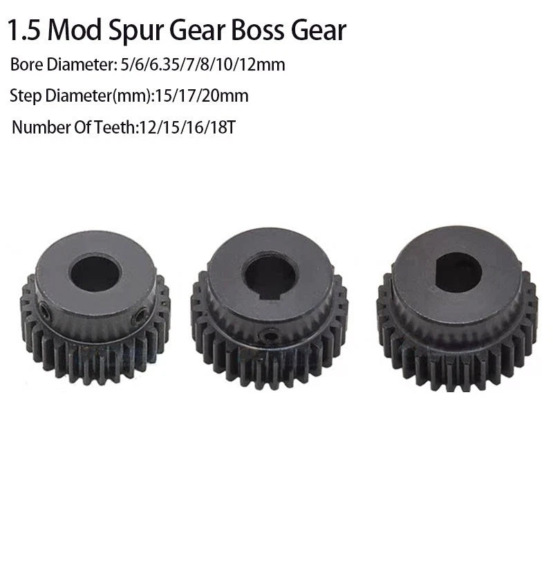 1.5 Mod Spur Gear 45#Steel Transmission Gear Teeth 12T~18T With Step Motor Gear
