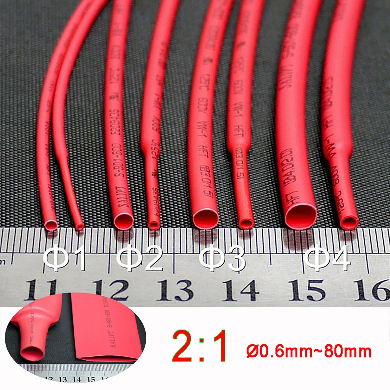 Red Heat Shrink Tubing 2:1 Ratio — Electrical Wire Sleeving & Cable Wrap
