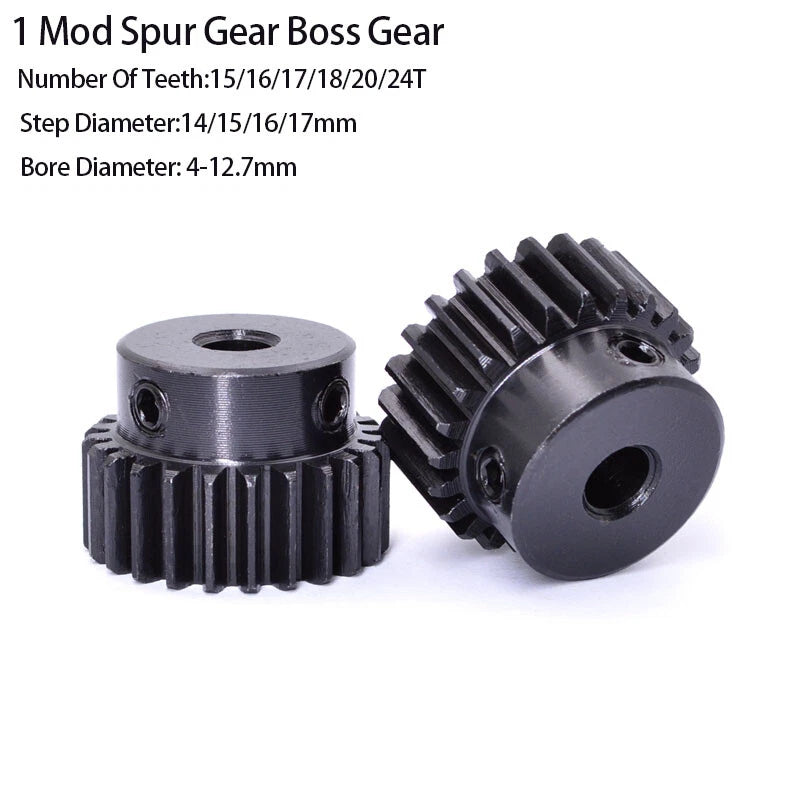 1 Mod Spur Gear 45#Steel Teeth:15T-24T Step Diameter:14/15/16/17mm Bore:4-12.7mm