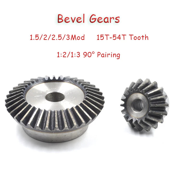 1:2/1:3 Metal Motor Bevel Gears 1.5-3 Modulus 15-54Tooth 90° Pairing 45# Steel