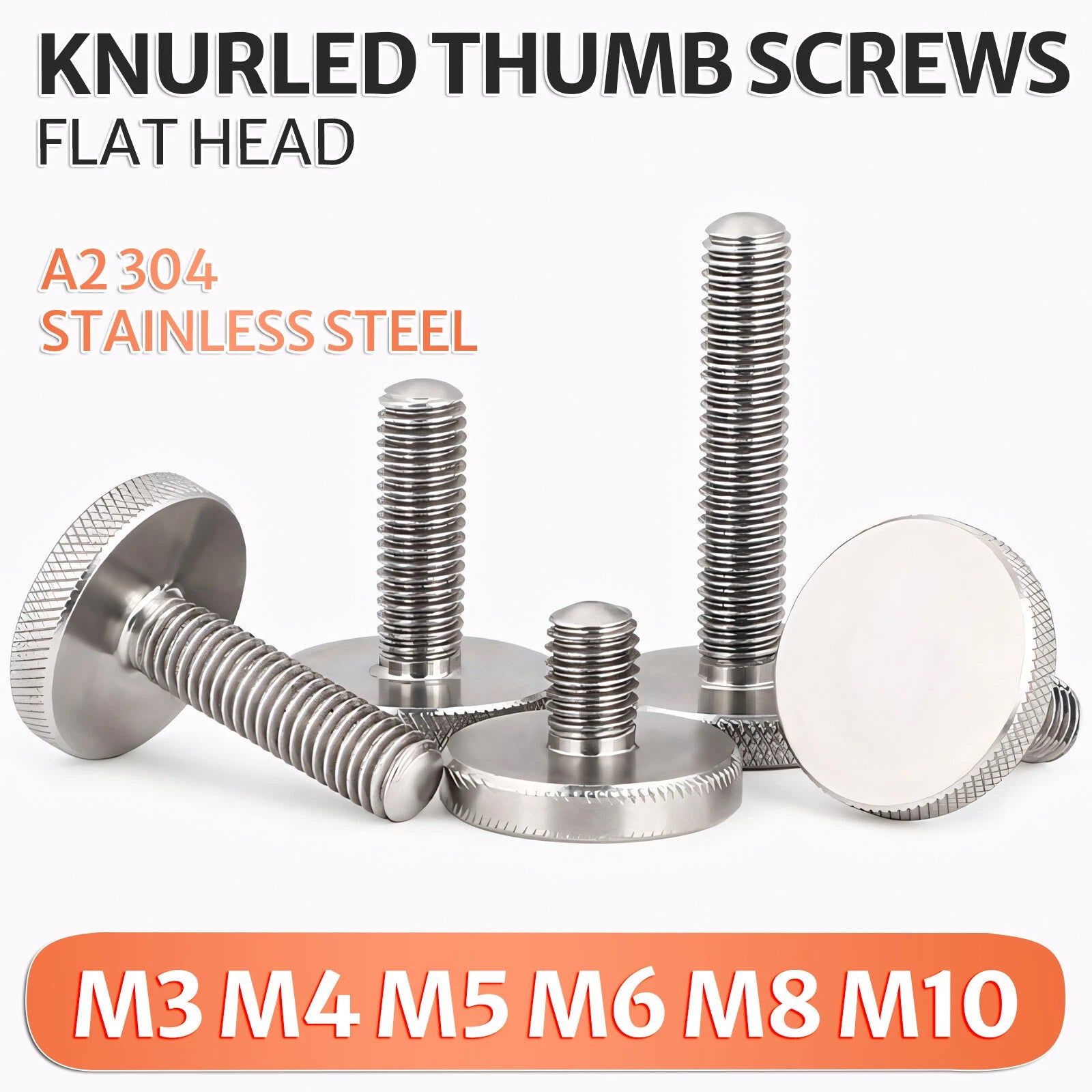 Knurled Thumb Screws Large Flat Head 304 A2 Stainless Steel M3 M4 M5 M6 M8 M10