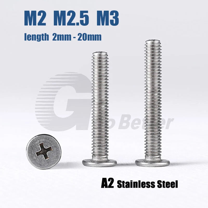 Mini Phillips Thin Flat Head Machine Screws – A2 Stainless Steel, M2 M2.5 M3 (2–20mm)