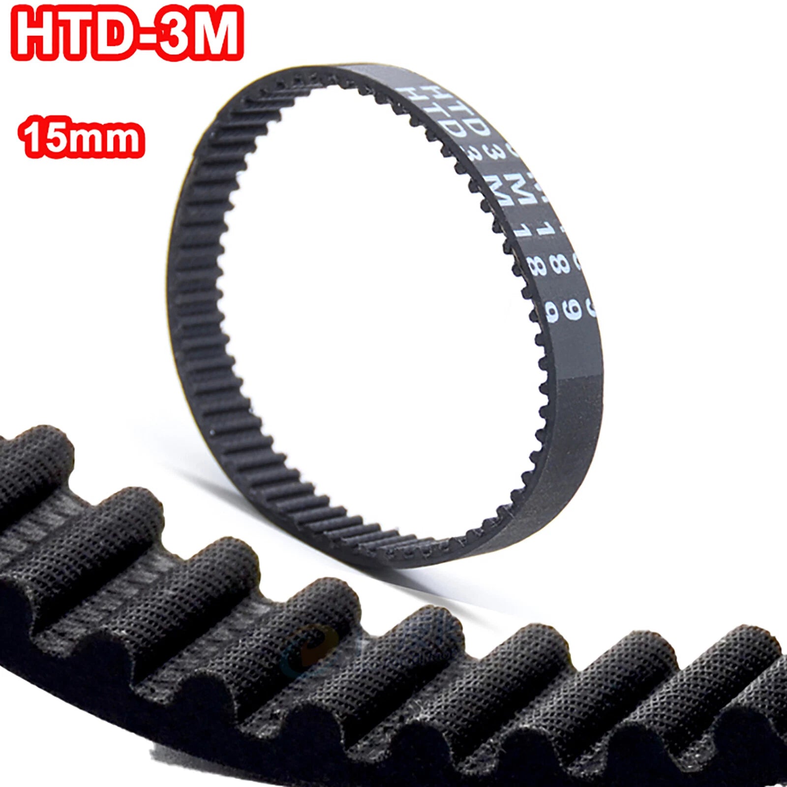 HTD 3M Timing Belt 15mm Wide Closed Loop — 3mm Pitch, 87mm to 3600mm