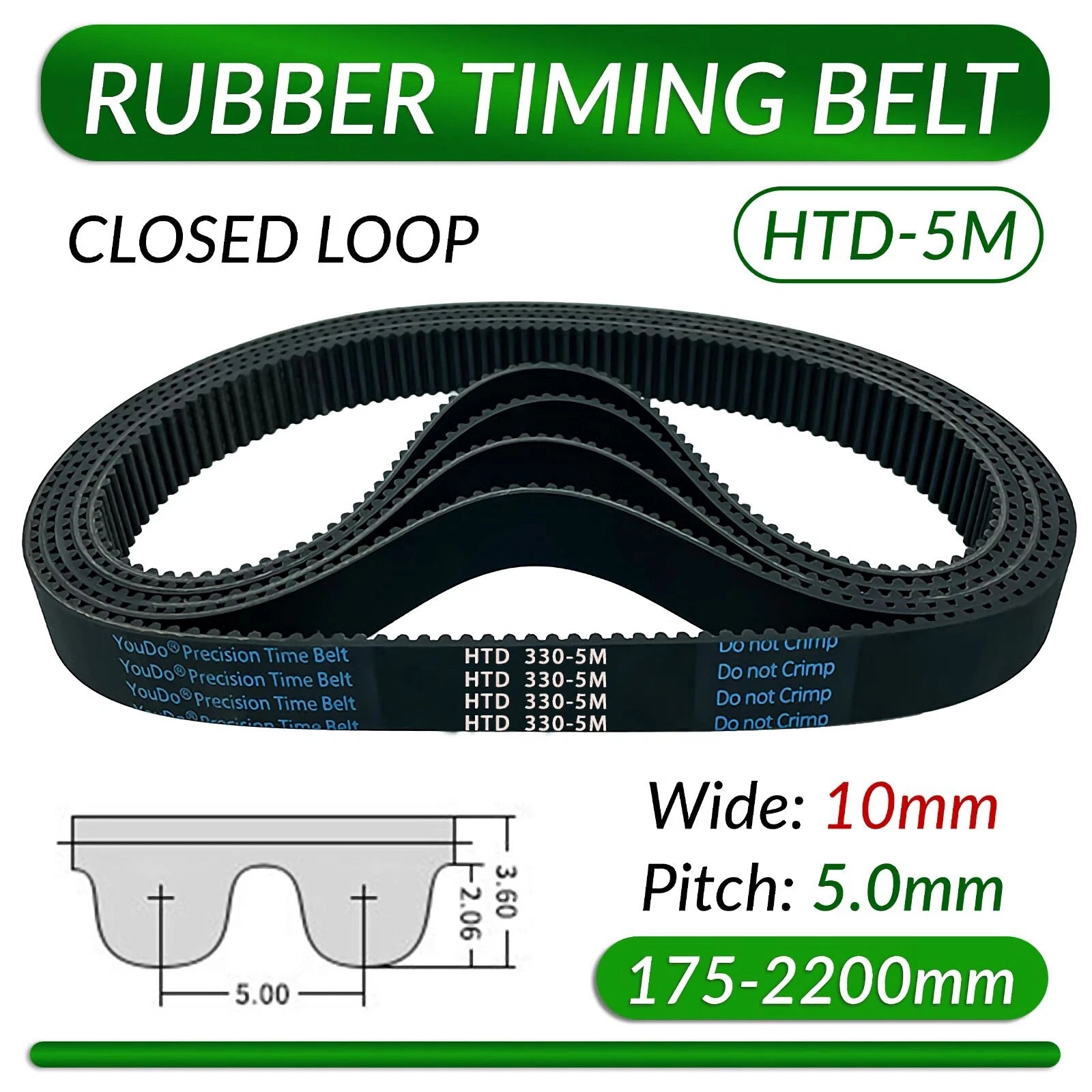 HTD 5M Timing Belt 10mm Wide — 5mm Pitch, Single-Sided Toothed, CNC & Robotics Drive Belt