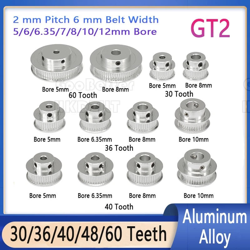 GT2 Pulley 30/36/40/48/60 Teeth Timing Belt Pulley 2 mm Pitch 6 mm Belt Width