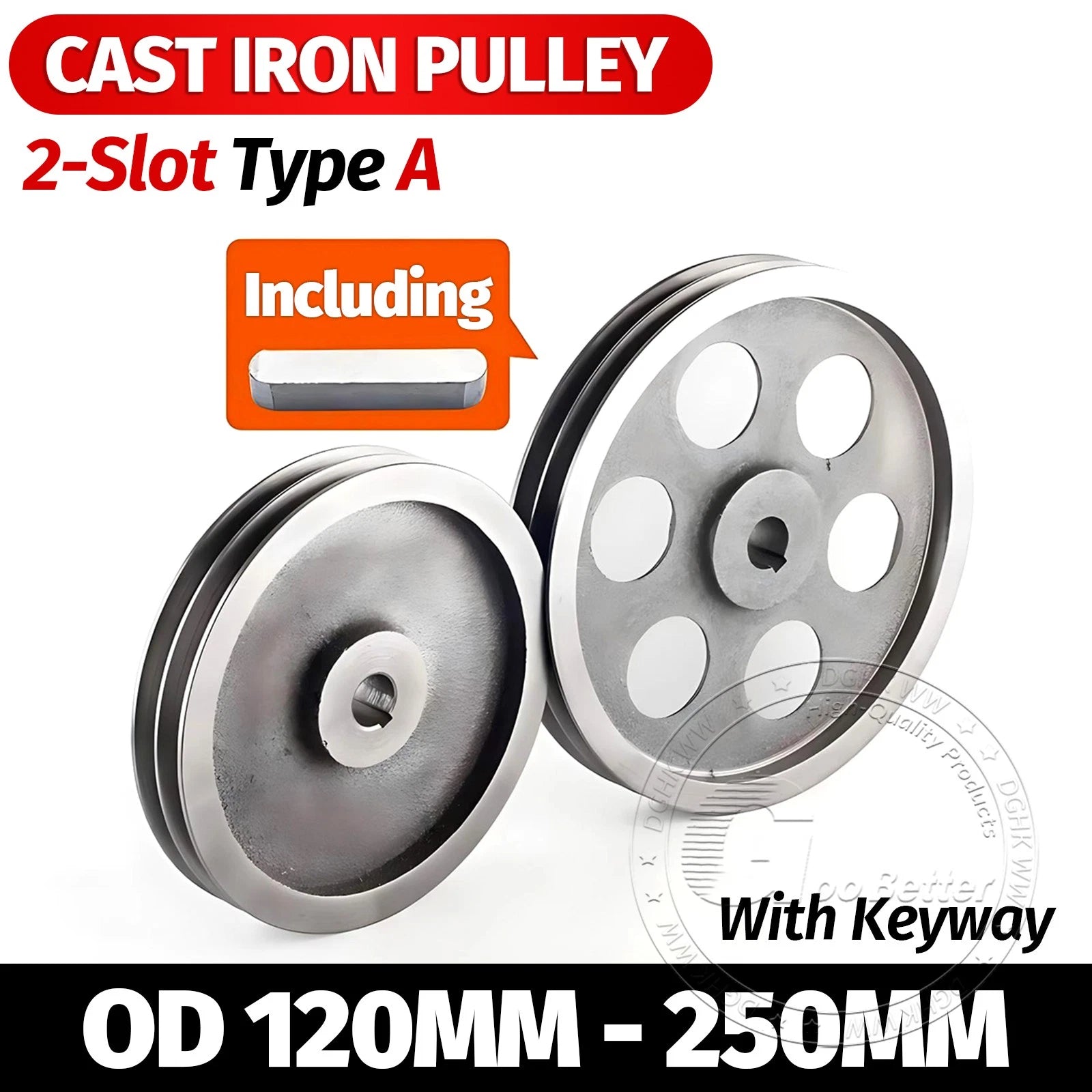 V-Belt Pulley Motor Pulleys Hollow 6-8mm Discs Dia Ø120-250mm For 2A Type Belts