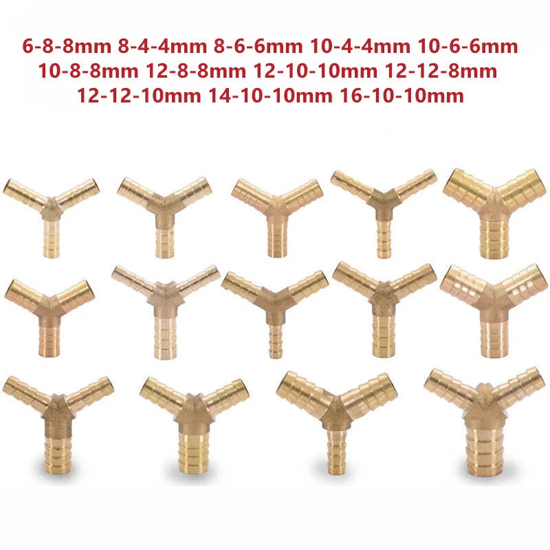Brass Hose Tail Y-Piece Reducer Connector — Air Water Gas Fuel Pipe Fitting