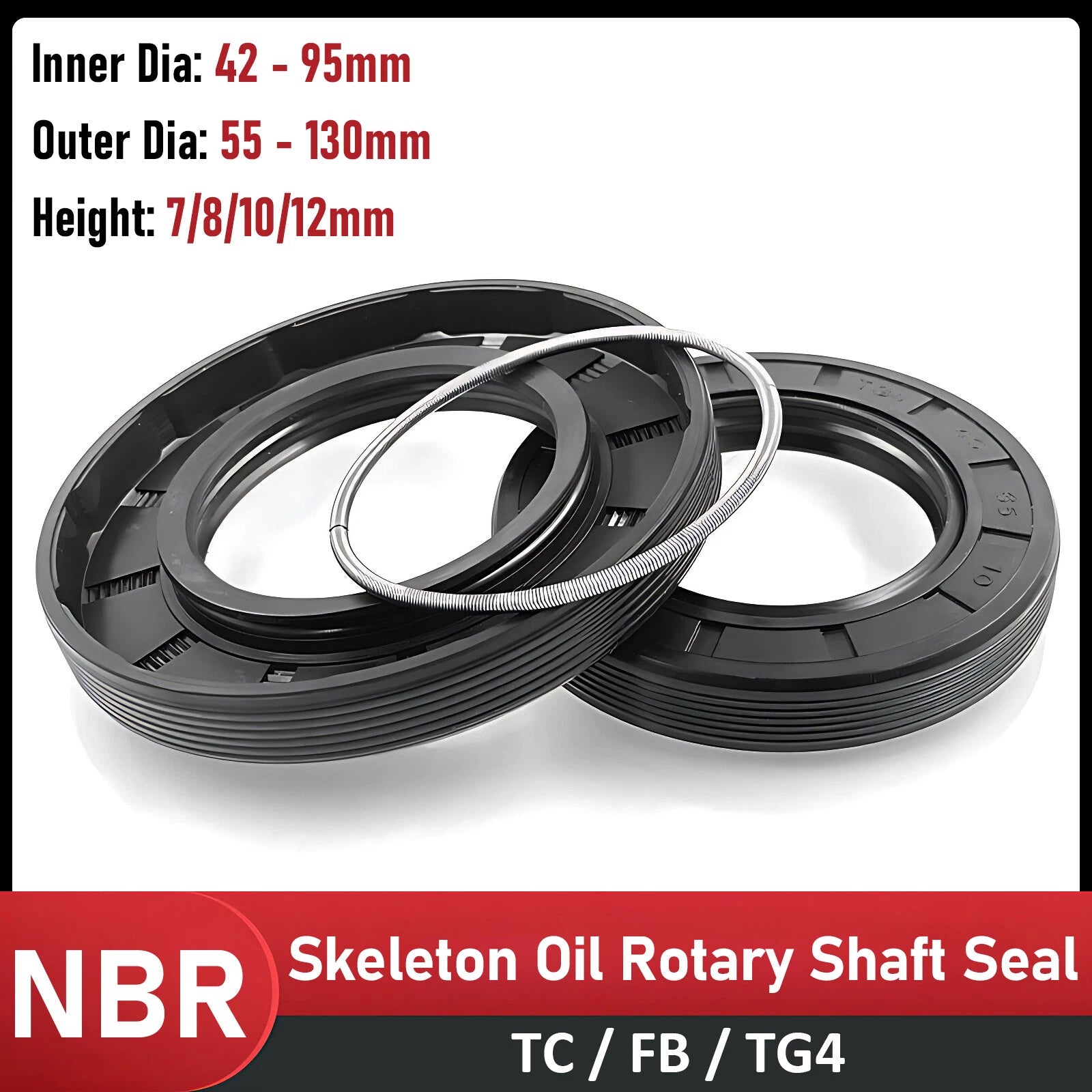 TC Oil Seal Rings Metric Size | Rotary Shaft Seal NBR 70 | ID 42–95mm