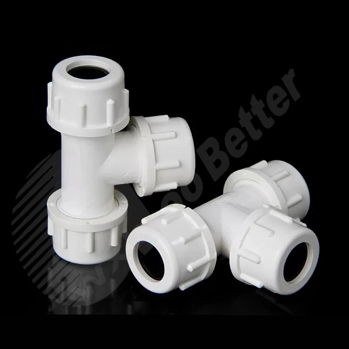 PVC Tee Connectors White Φ20mm Φ25mm~Φ50mm Fittings Union Connectors Lengthened