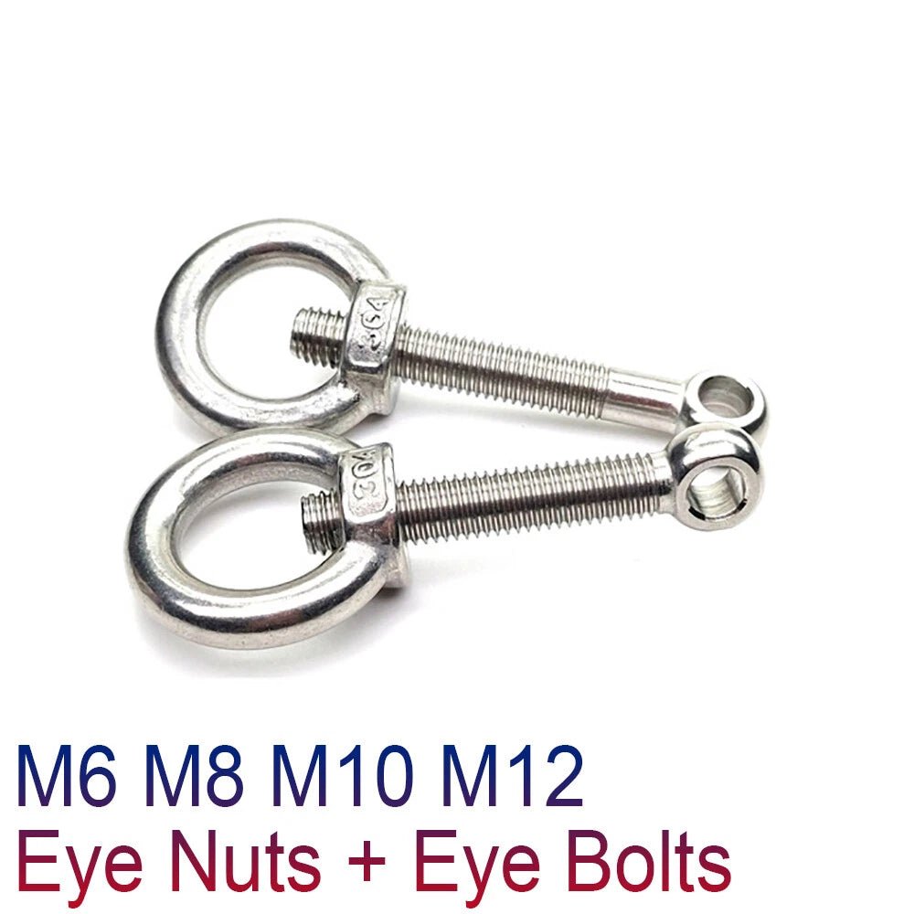 M6 M8 M10 M12 Stainless Steel A2 Lifting Eye Bolts & Eye Nuts Set - HomeDIYer
