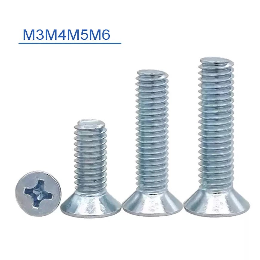 M4 M5 M6 Blue Zinc Plated Phillips Flat Head Machine Screws | Countersunk Bolts - HomeDIYer