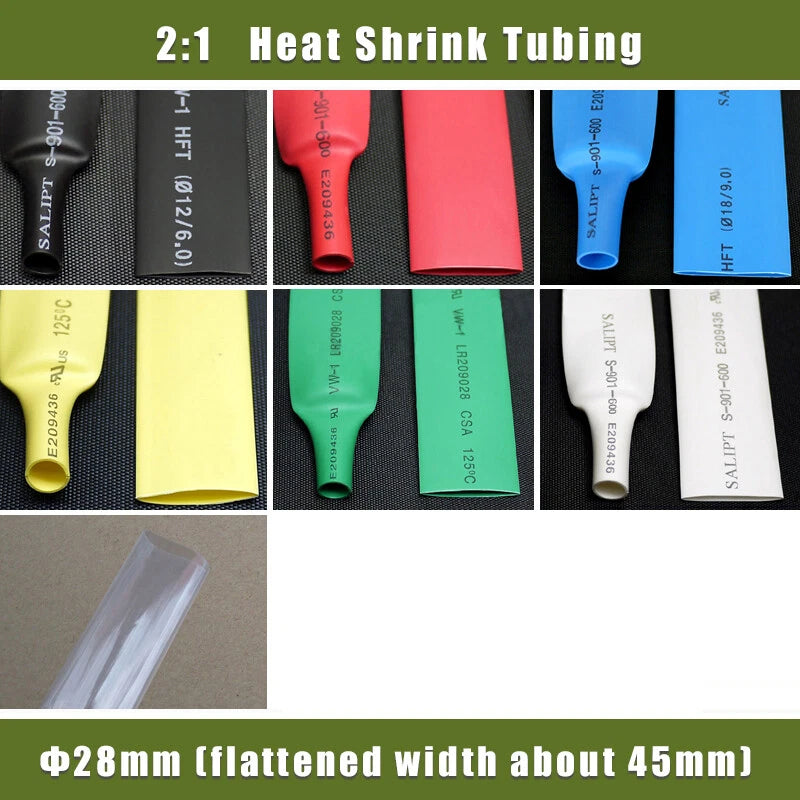 28mm Heat Shrink Tubing 2:1 Ratio – Electrical Cable Sleeving & Wire Insulation