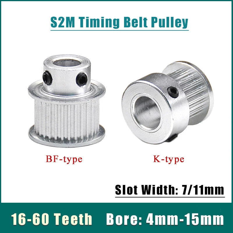 S2M 16-60 Teeth Timing Belt Pulley BF/K Type Synchronous Wheel Bore 4mm-15mm
