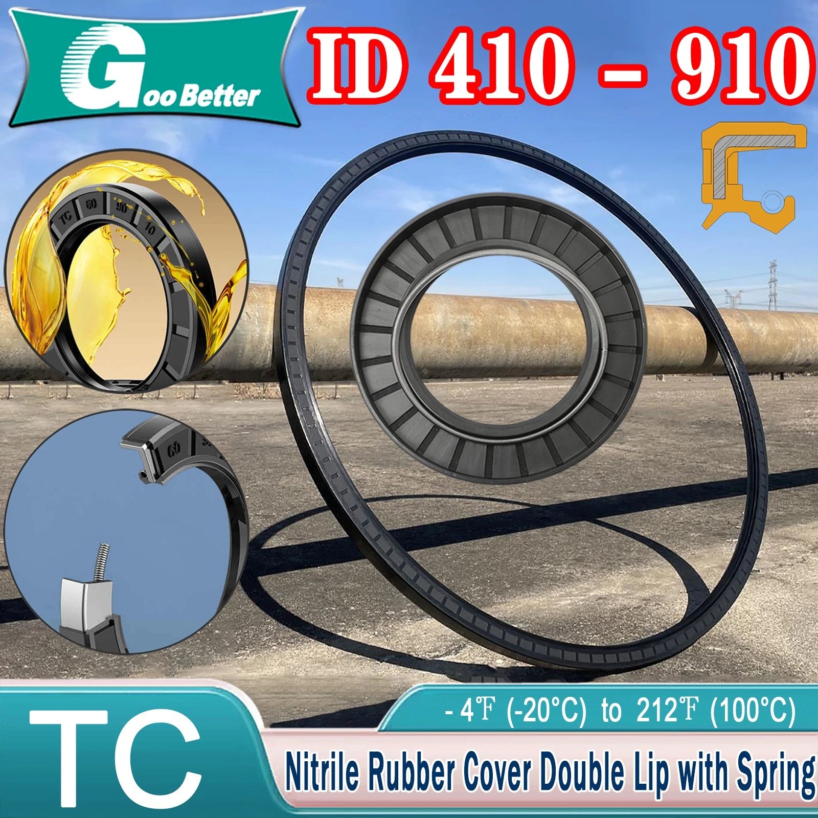 Metric Oil Shaft Seal 410mm - 910mm Dust Grease Seal TC Double Lip w  Spring