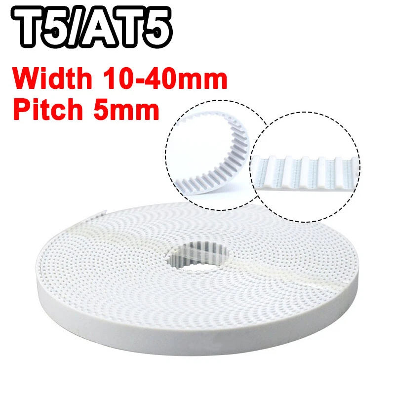 T5 AT5 Open Ended Timing Belt – PU Polyurethane, 5mm Pitch, 10–40mm Wide, Cut to Length