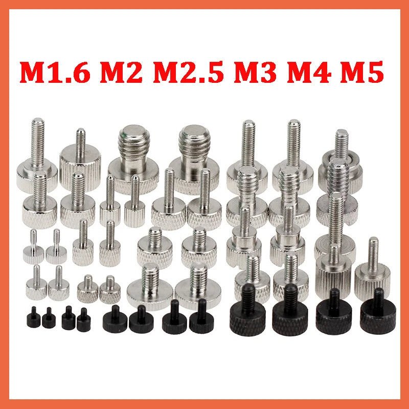 M1.6–M5 Carbon Steel Knurled Thumb Screws – Flat Head Hand Grip Bolts (Black / White) - HomeDIYer