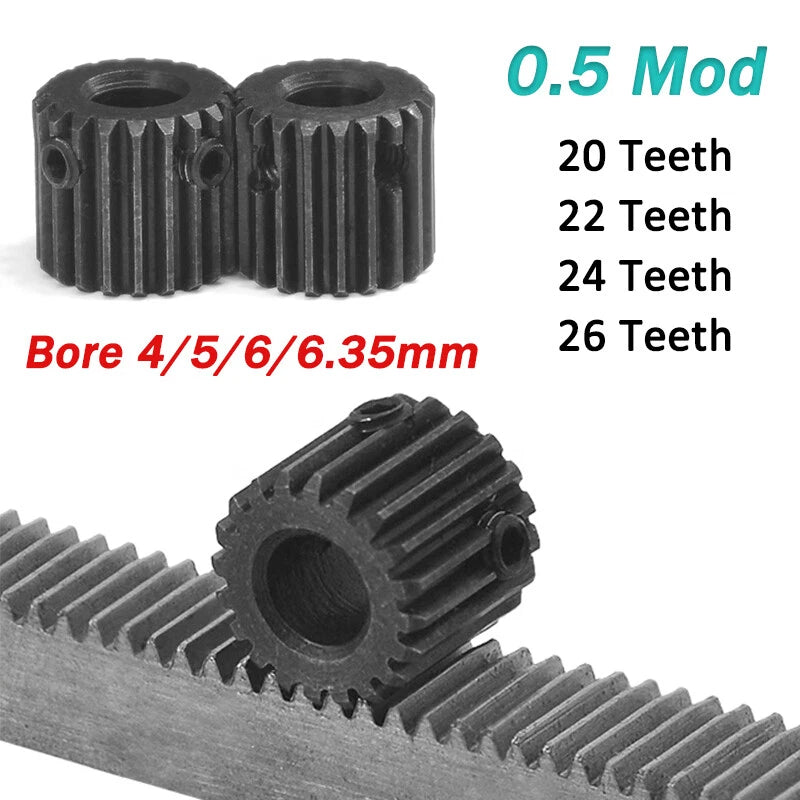 0.5 Mod Spur Gear 20/22/24/26Teeth 45#Steel Pinion Gear Motor Transmission Gears