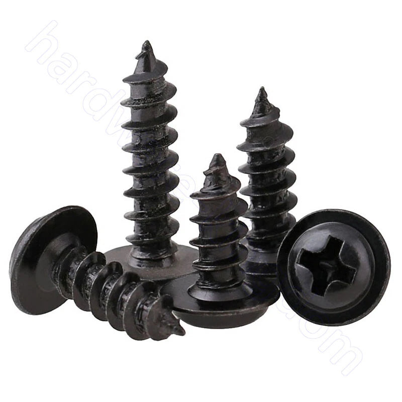 Phillips Round Head Washer Self-Tapping Screws M1.2–M4 | Black Zinc | 50–2000pcs