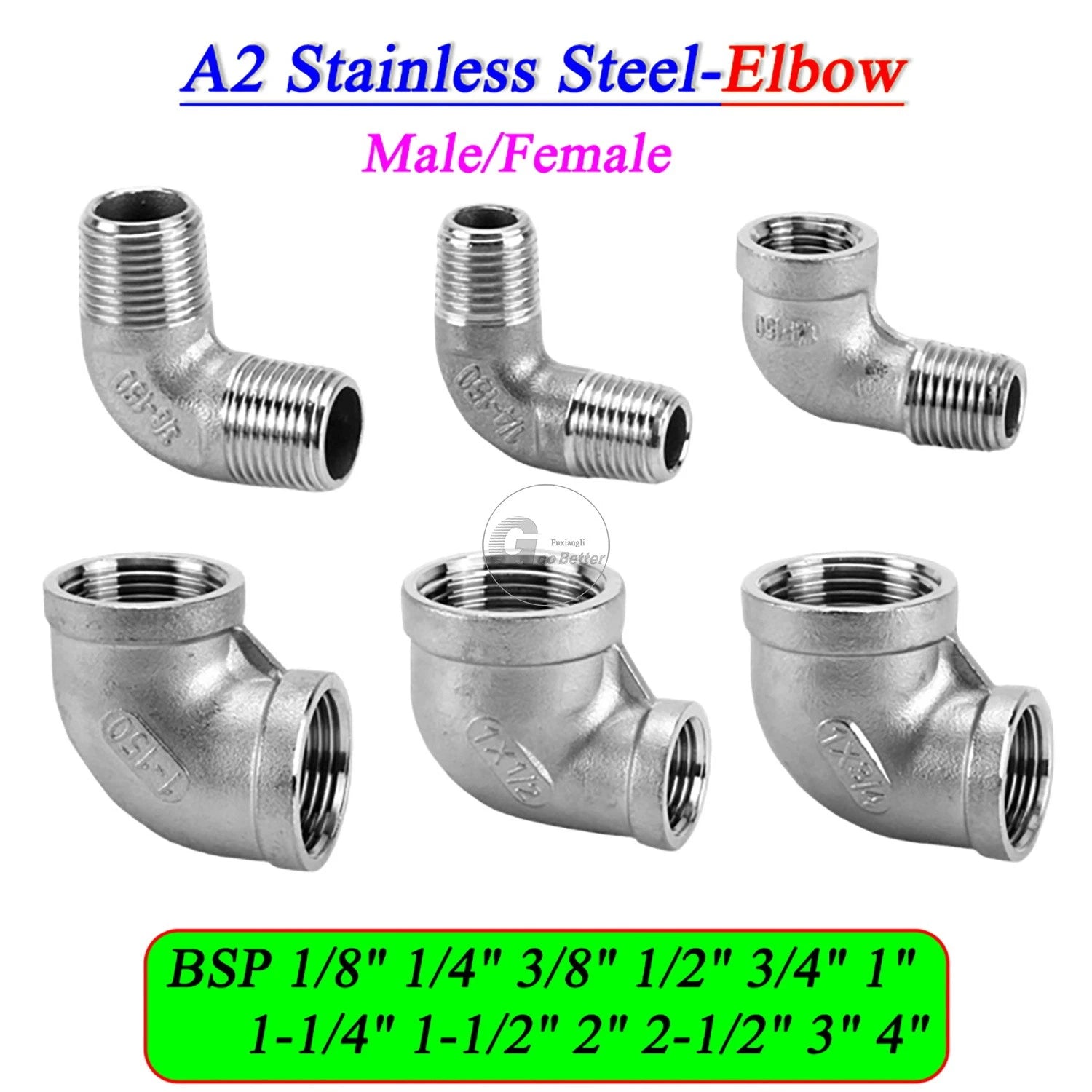 A2 Stainless Steel BSP Reducer Elbow Pipe Fittings | 1/8" to 4" Male Female