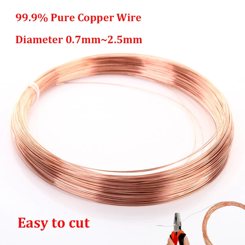 Pure Copper Wire 0.7mm 0.8mm 0.9mm 1mm Round Solid Bare Wire Multi-Size Craft