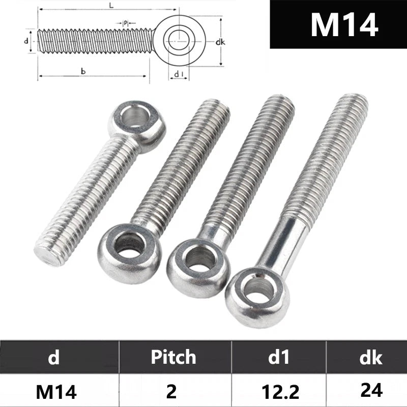 M14 Eye Bolts 304 Stainless Steel — Threaded Ring Hanging Screws for Catenary Wire & Rigging - HomeDIYer