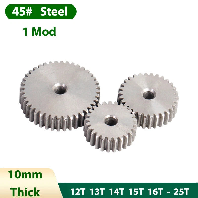 1 Mod Spur Gear 45# Steel Transmission Pinion Gears 12-25 Teeth Flat Thick 10mm