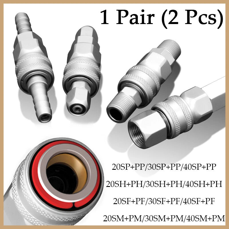 Pneumatic C-Type Quick Release Coupler Set — Self-Locking Air Hose Fitting Pair