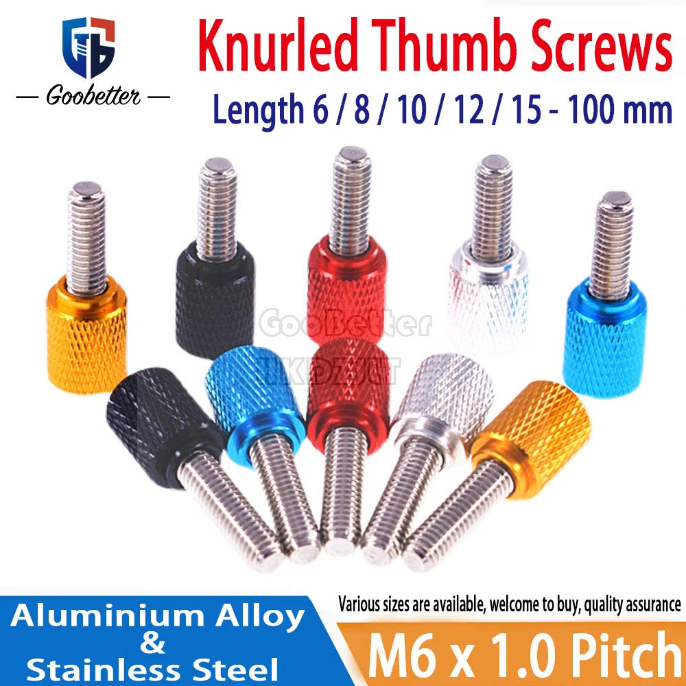 M6 Knurled Thumb Screws Stainless Steel + Colour Aluminum Hand Grip Knob Bolts
