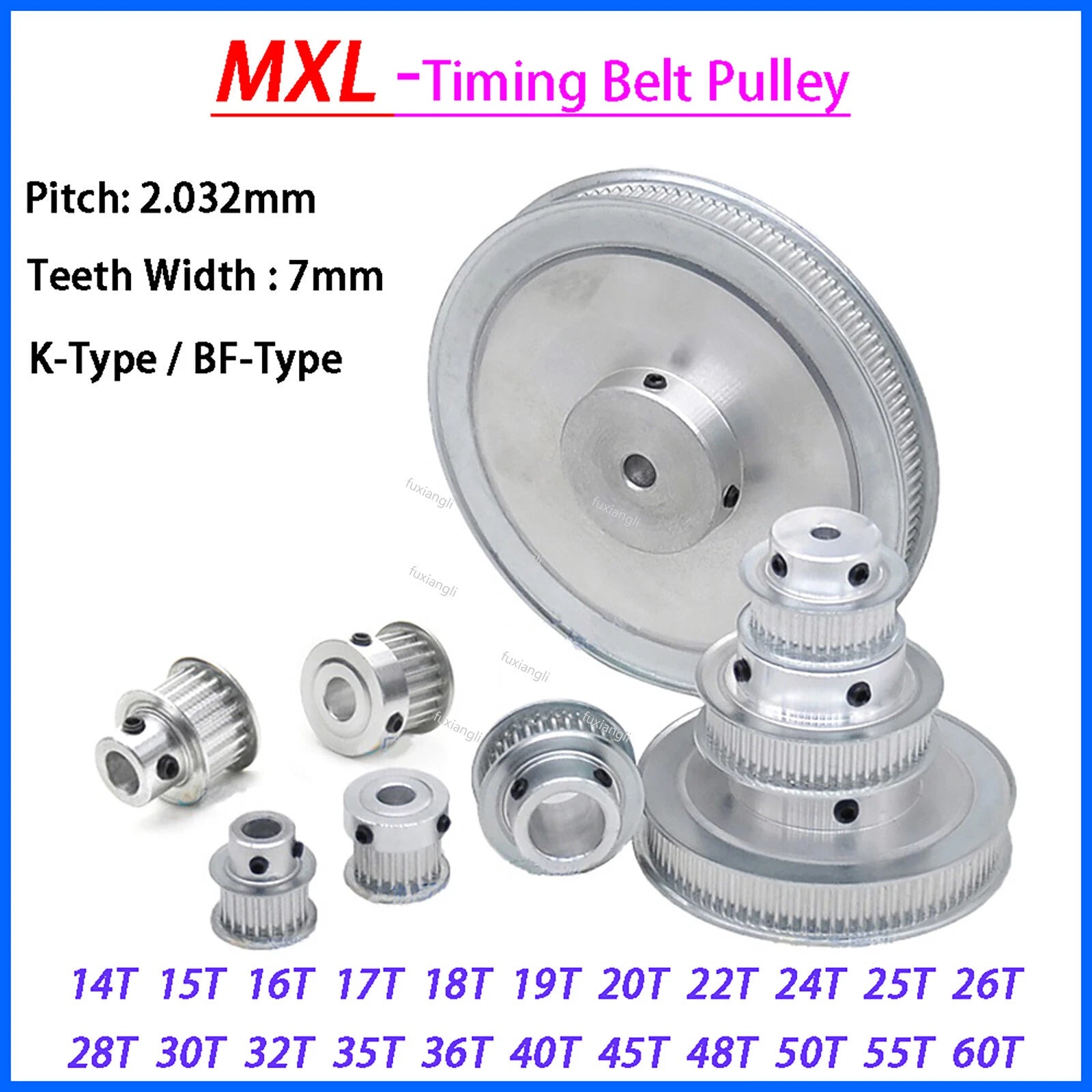 MXL 14-60T Timing Belt Pulley Pitch 2.032mm CNC Drive Pulleys Tooth Width 7mm