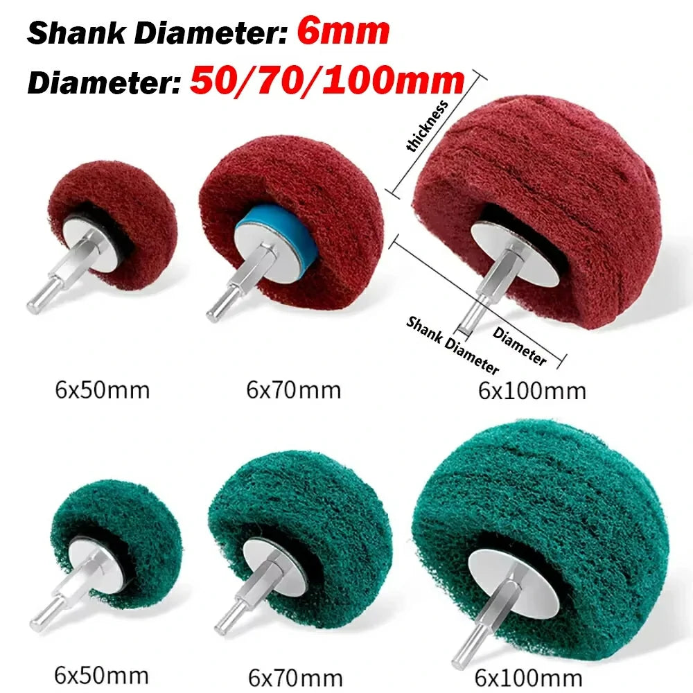 1/4" Hex Shank Flap Sanding Wheel Nylon Fiber Abrasive Scouring Buffing Polishing Wheel Green 120# Red 240# 50mm/75mm/100mm
