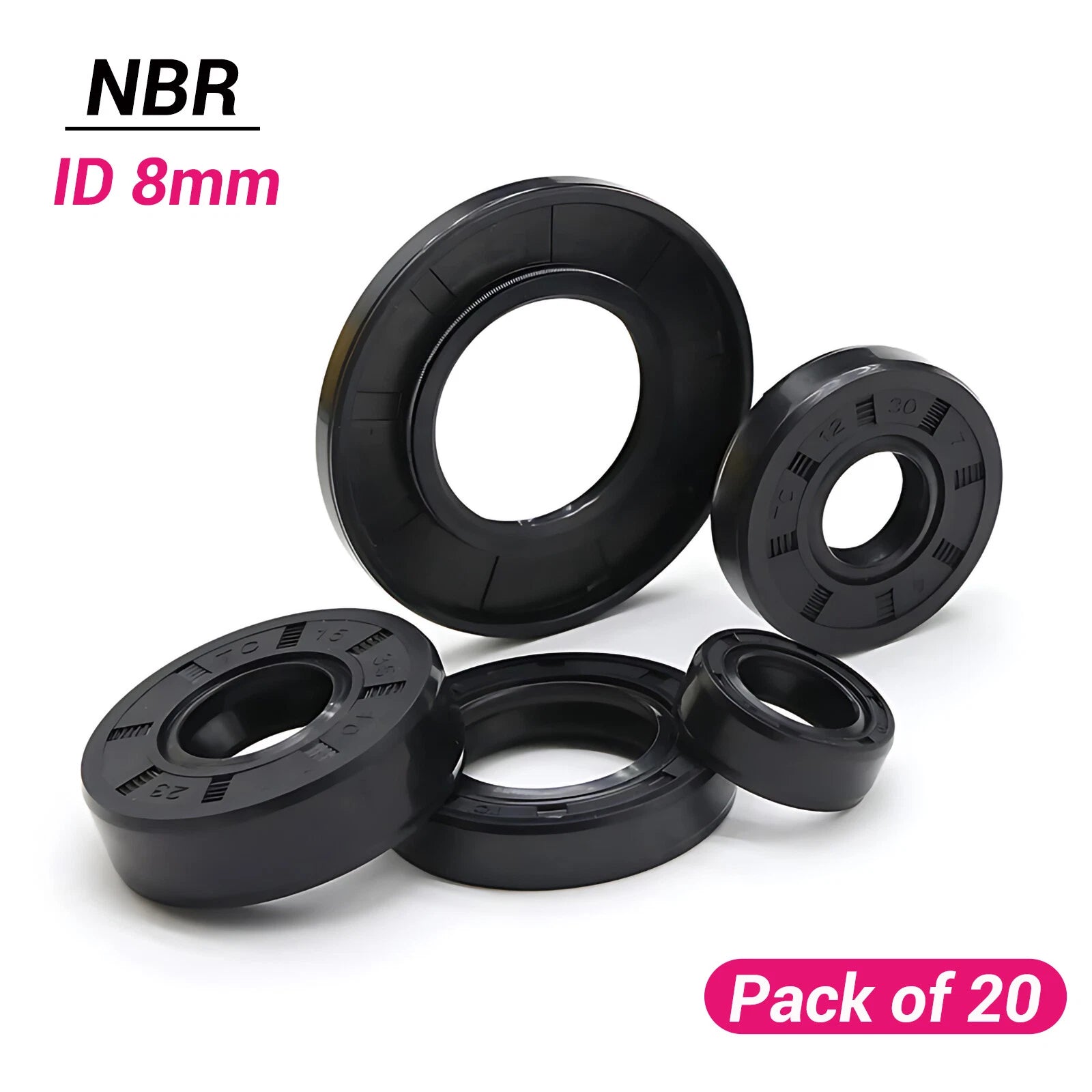 20-Pack TC Oil Seal Rings NBR Double Lip Rotary Shaft Seal ID 8mm — Multiple OD & Heights