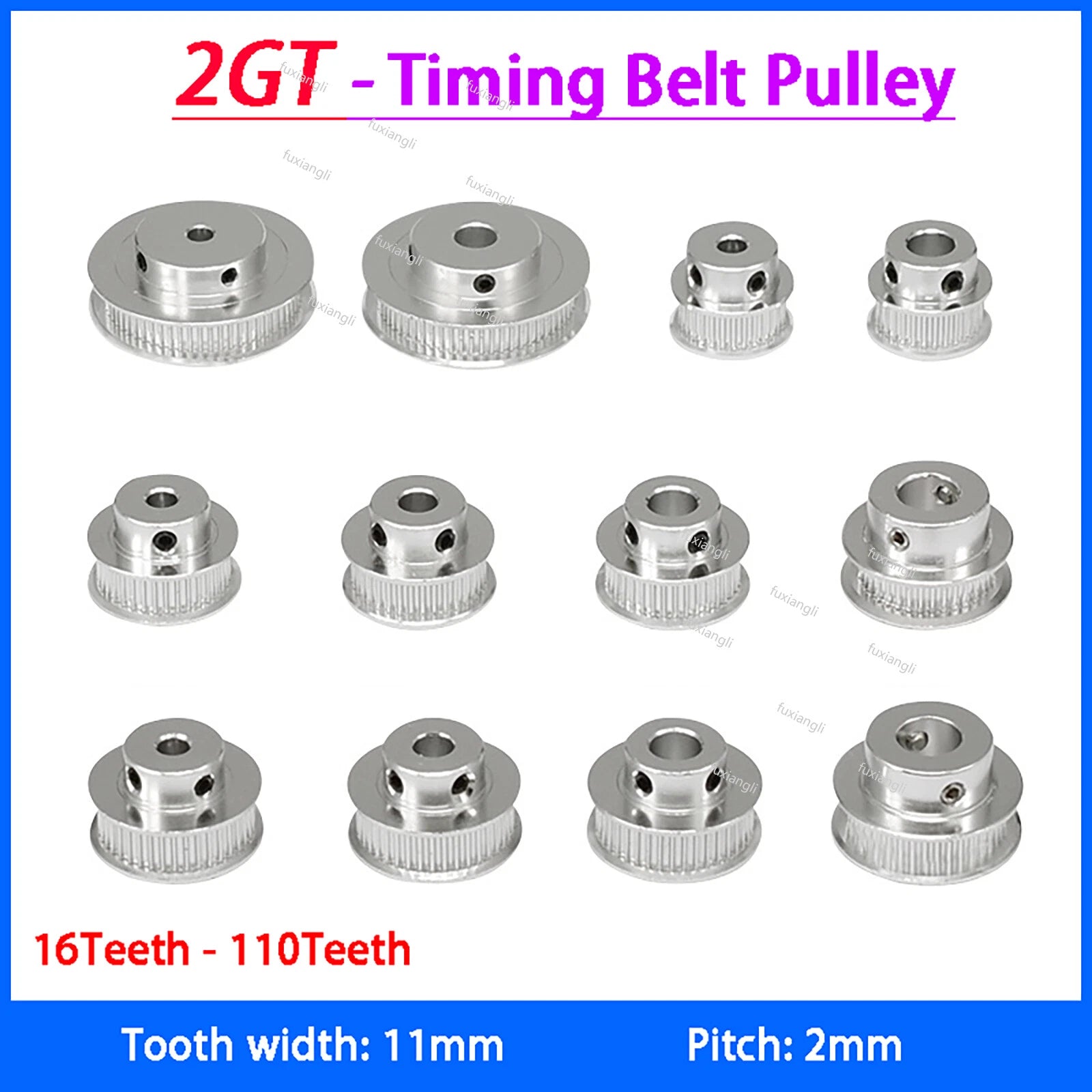 2GT 16-110T Timing Belt Pulley Pitch 2mm With Step Width 11mm For 3D Printer CNC
