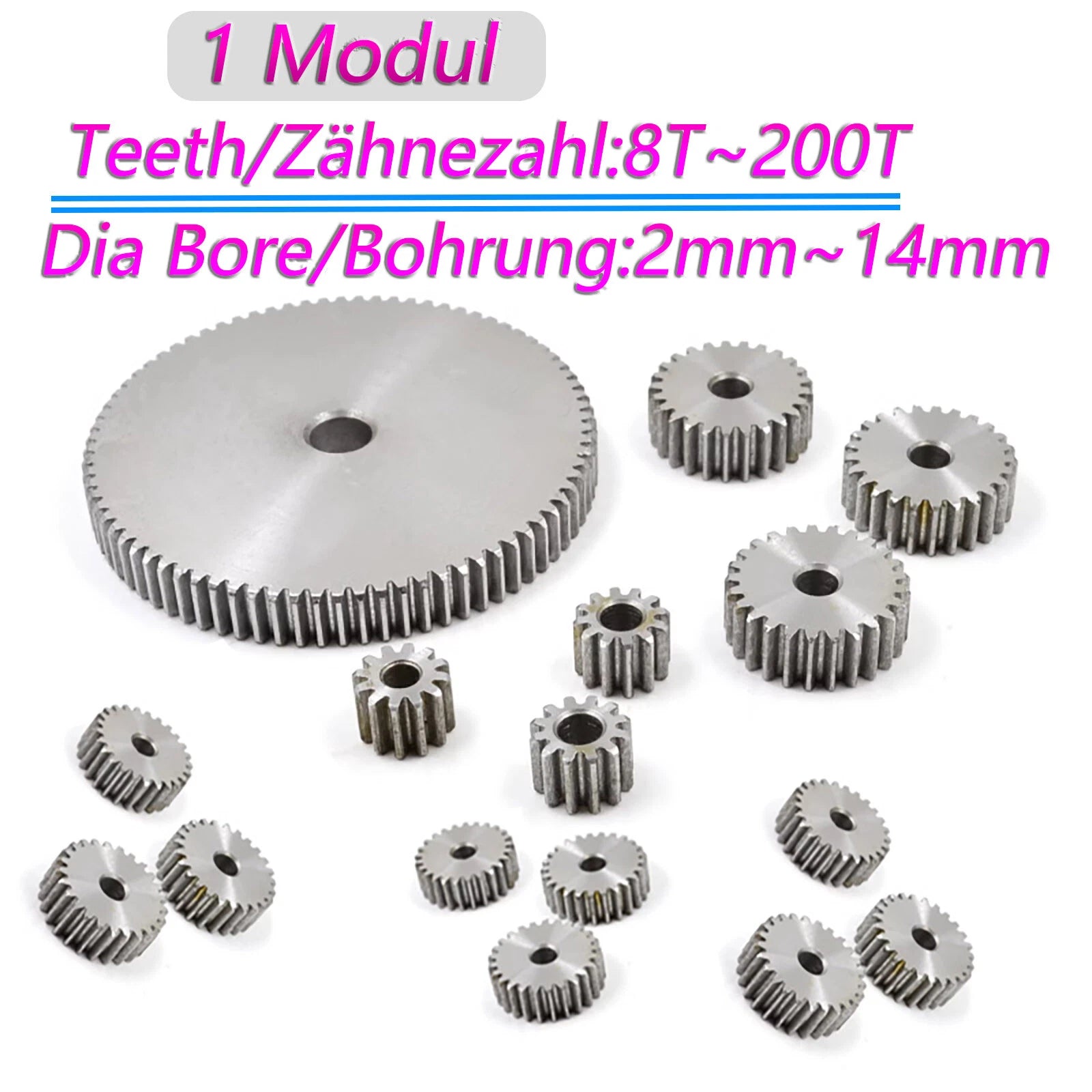 1 Modul 45# Steel Spur Gears Pinion Gear Thick 10mm 8-200 Teeth Dia 18~153mm