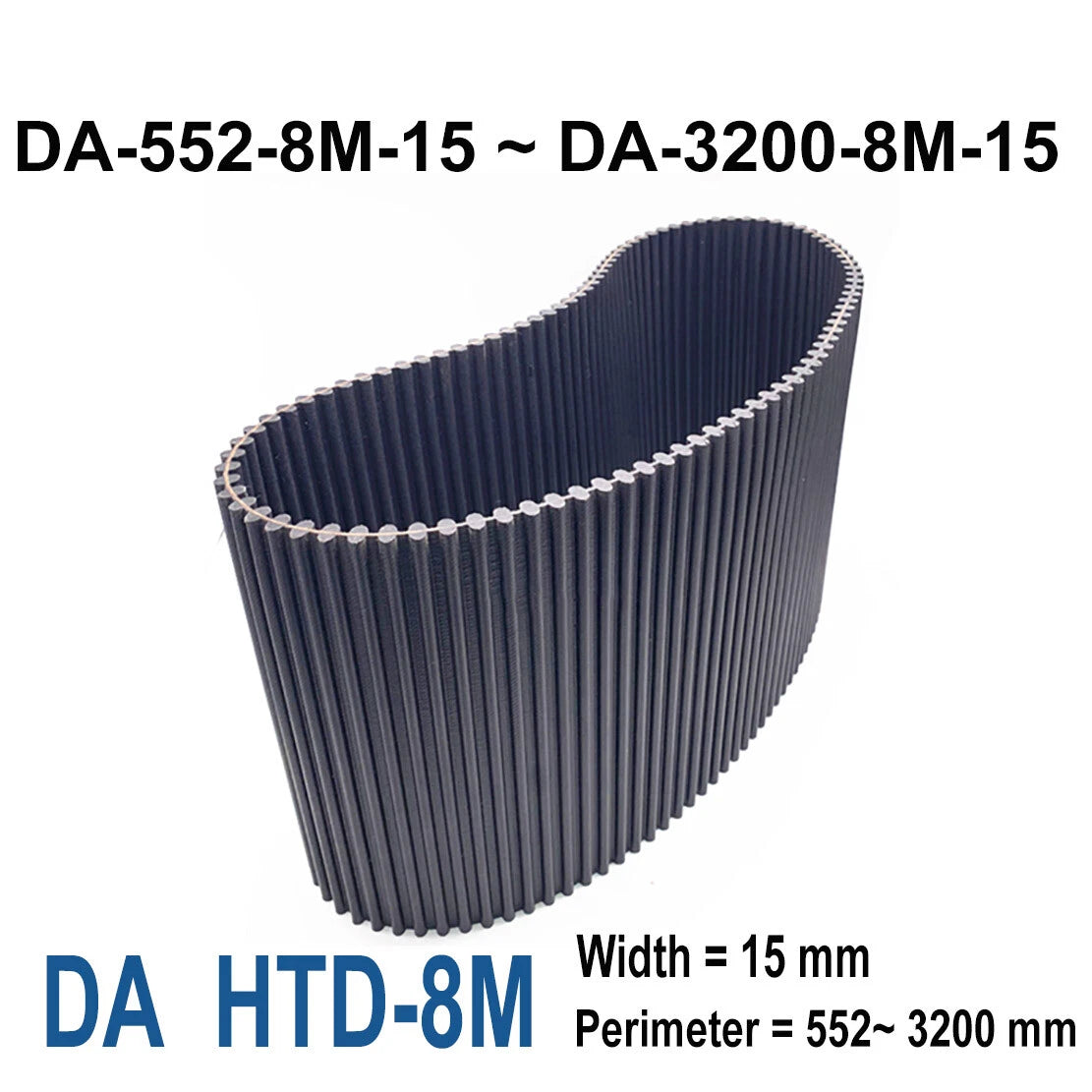 DA-HTD-8M Double-Sided Timing Belt | 15mm Wide | 552–3200mm Perimeter