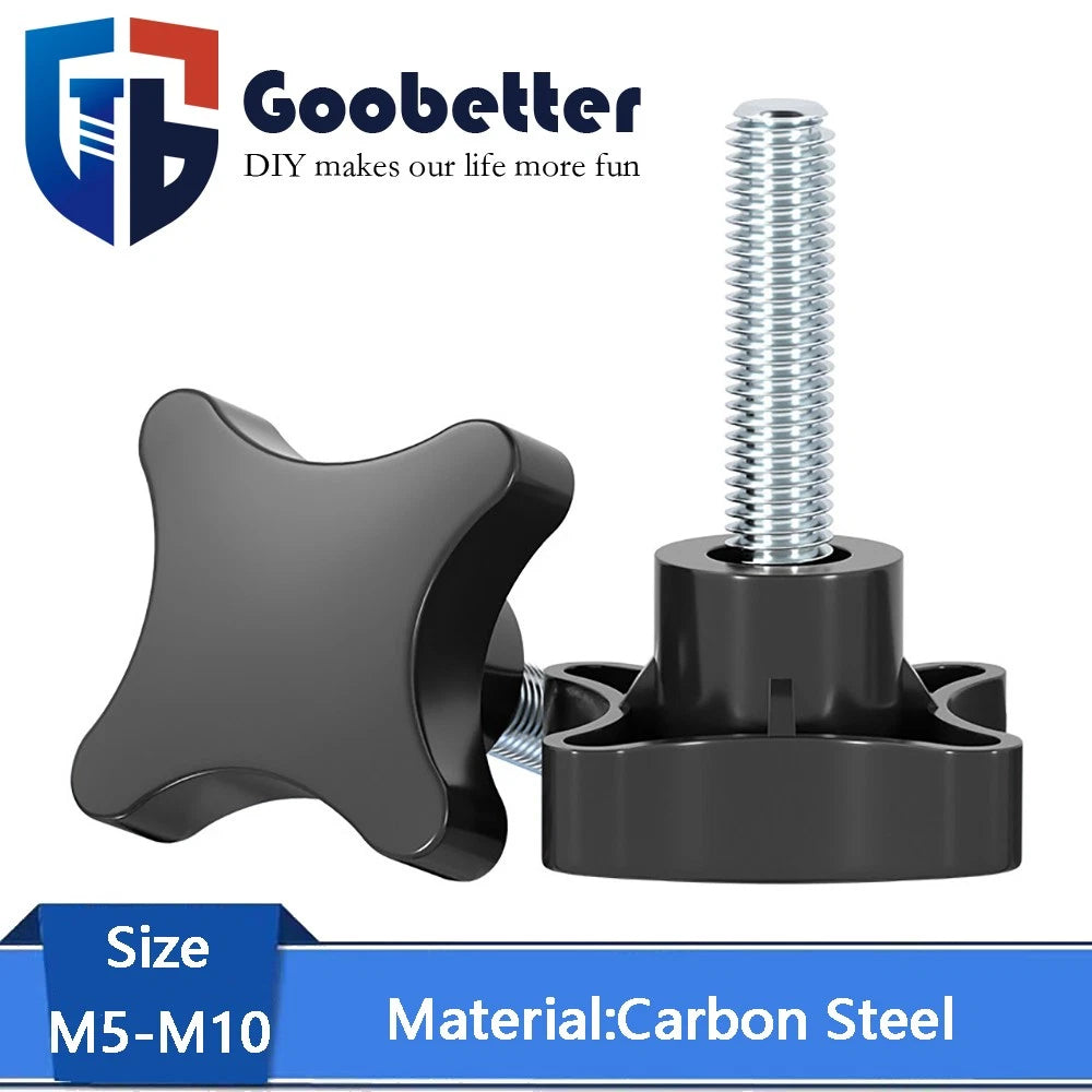 M5-M10 Thumb Screws Black Plastic Four Star Head Hand Grip Knob Bolts Galvanized