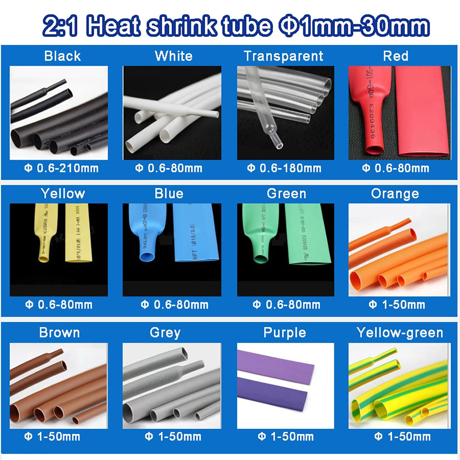 Heat Shrink Tube 2:1 Ratio – Multi-Color & Multi-Size Electrical Cable Sleeving