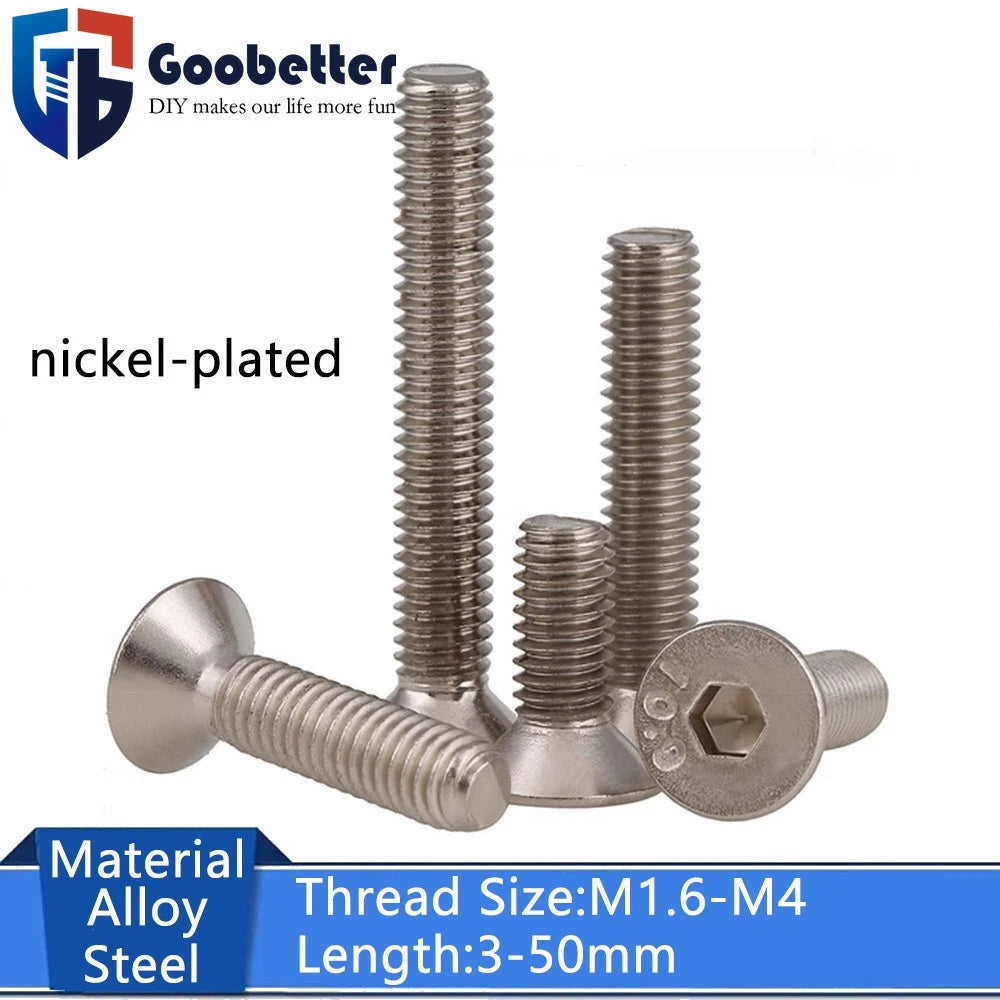 Grade 10.9 Alloy Steel Countersunk Socket Head Screws — M1.6 to M4, 10–500 Pcs